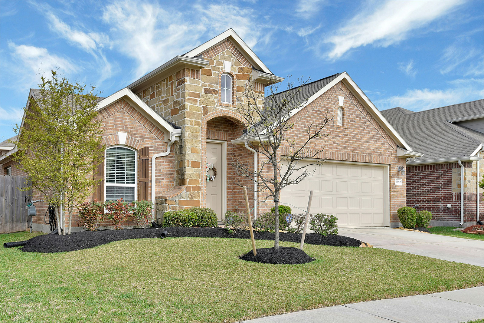 Freshly powerwashed brick house