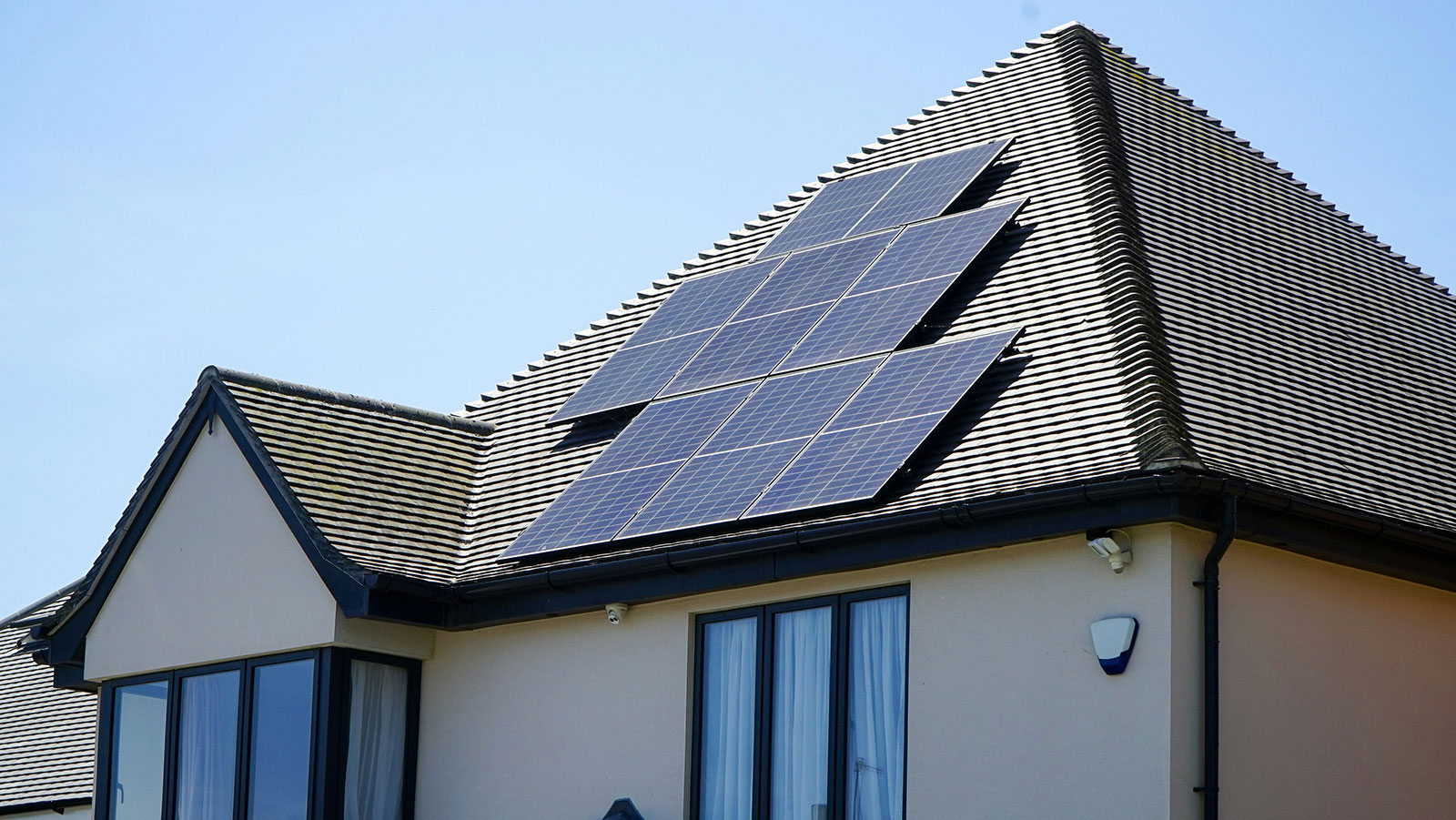 Clean solar panels on the roof of a house