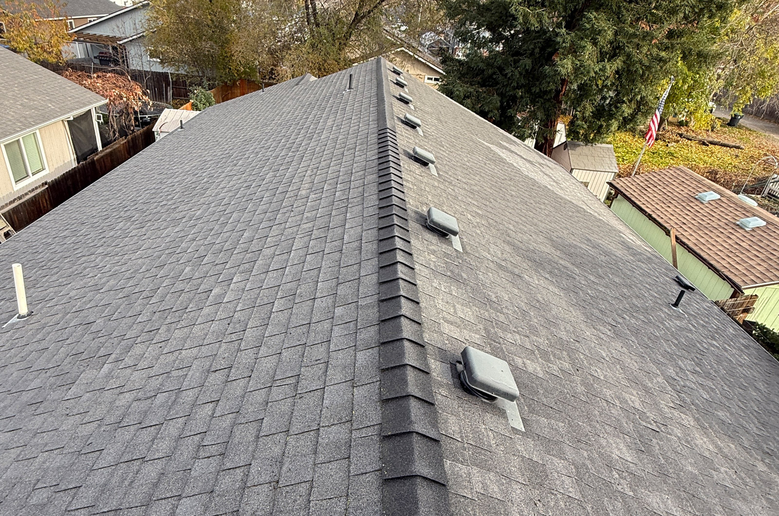 A roof cleaned by BUX in a Medford, Oregon neighborhood
