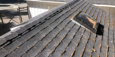 Moss growing on a shingle roof in Rogue River Oregon