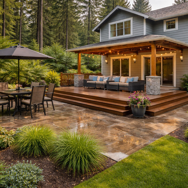 A freshly washed backyard patio in southern Oregon