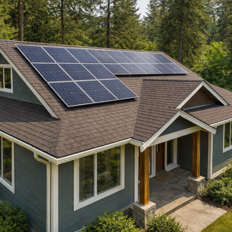 A house with recently cleaned solar panels on the roof