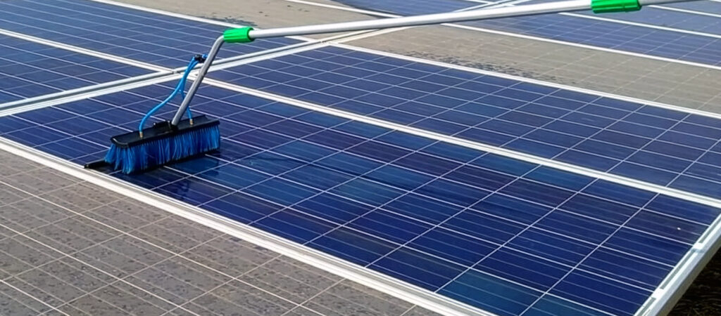 Solar panels being cleaned during the best time of year (spring)