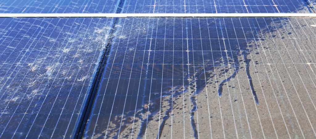 Dirty solar panels on a roof in Oregon
