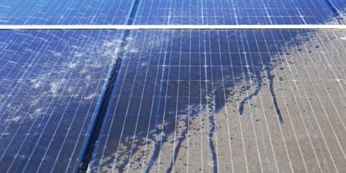 Dirty solar panels on a roof in Oregon