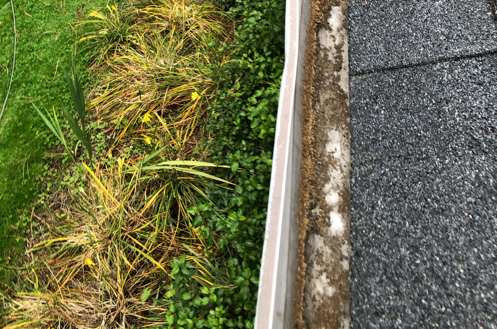 A semi-clean rain gutter not clean enough due to improper DIY