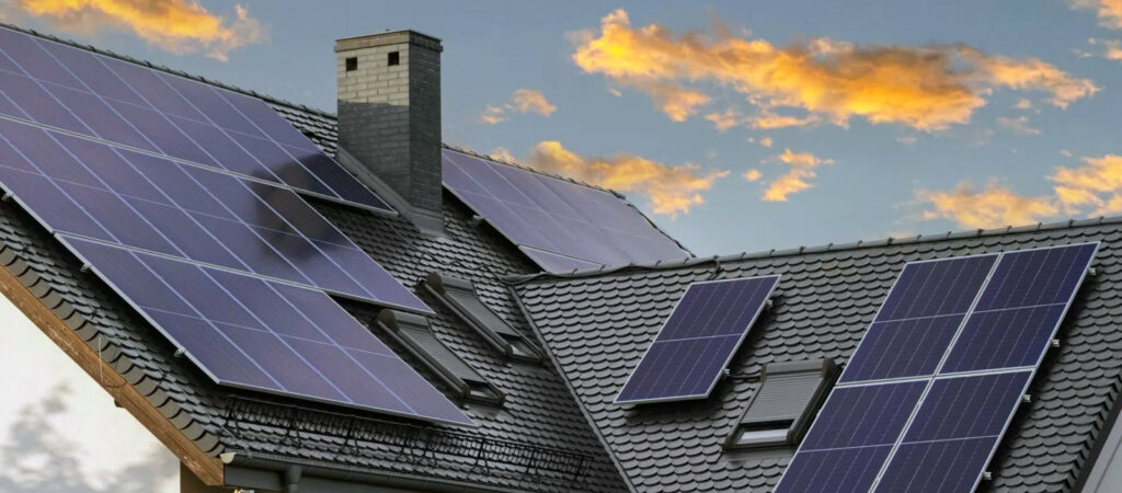 Clean solar panels on the roof of a house