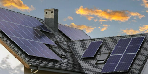 Clean solar panels on the roof of a house