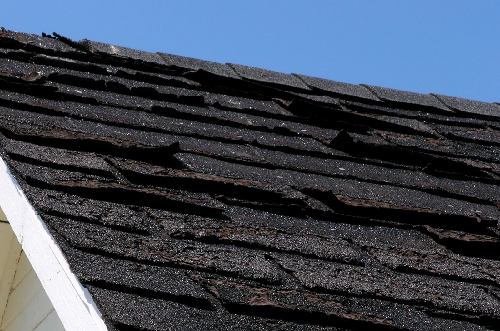 A deteriorating roof that has been ignored and is in need of maintenance