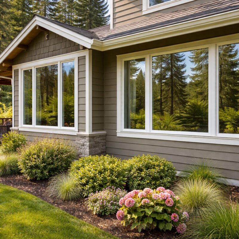 A PNW house with clean, reflective windows